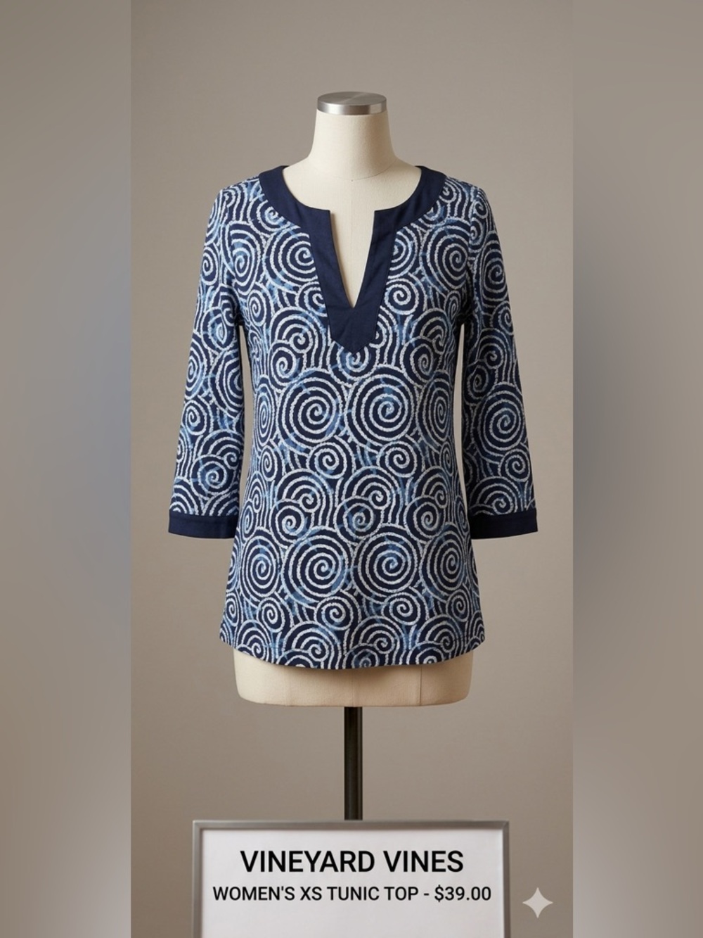Vineyard Vines Tunic Top Women's Blue Cotton Long Sleeve XS - Picture 7 of 7